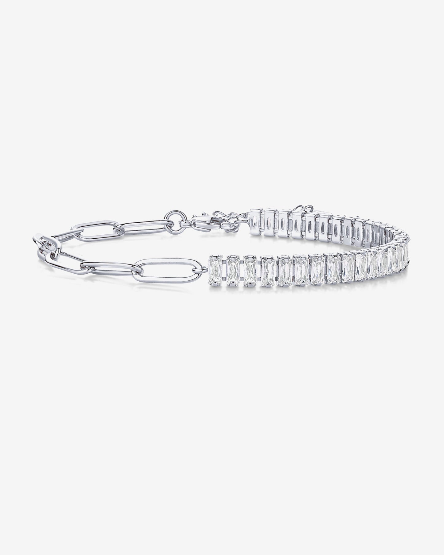 Baguette Tennis & Paperclip Bracelet