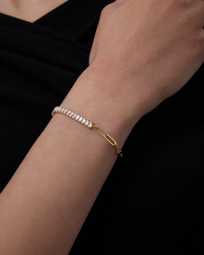 Baguette Tennis & Paperclip Bracelet