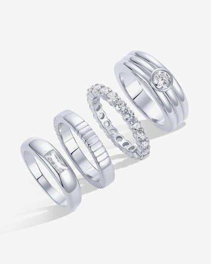 Mixed Styles Band Rings Set of 4