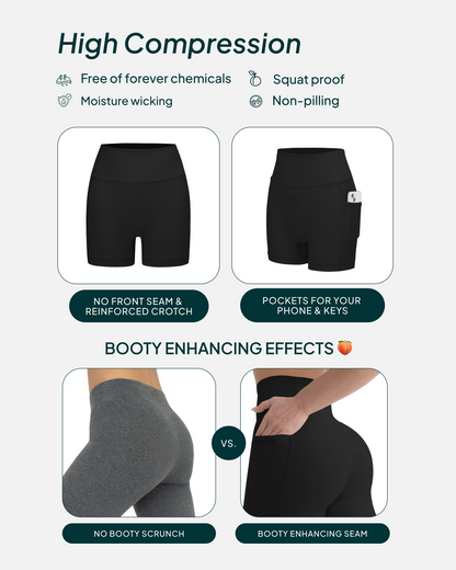 High-Waisted Butt Lifting 4" Biker Shorts with Pockets
